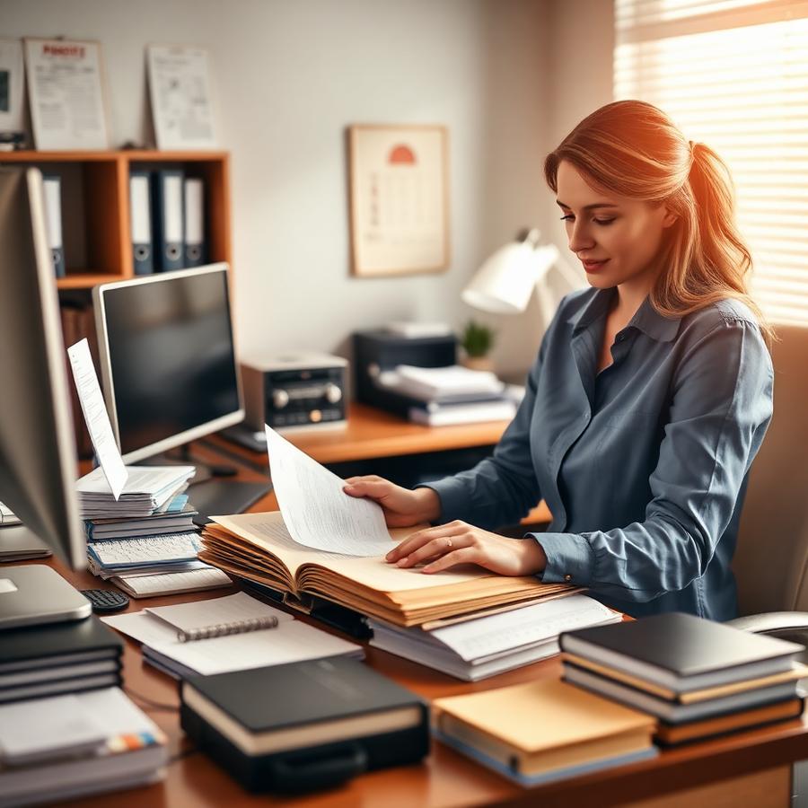 Bookkeeper organizing business records